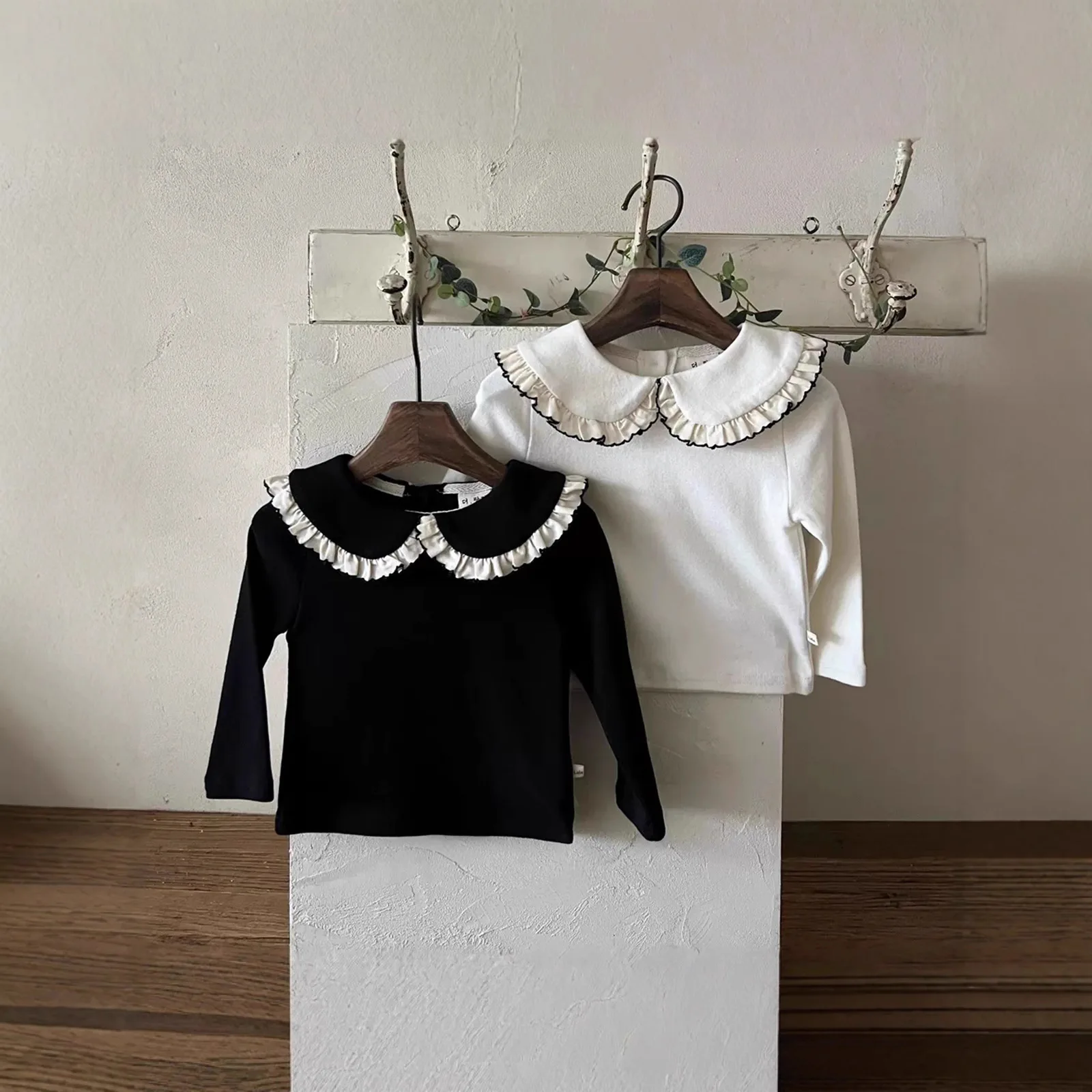 Baby T Shirt 2025 Autumn Spring New Korean Baby Girl's Bottoming Shirt Lace Doll Collar Toddler Bottoming Tops