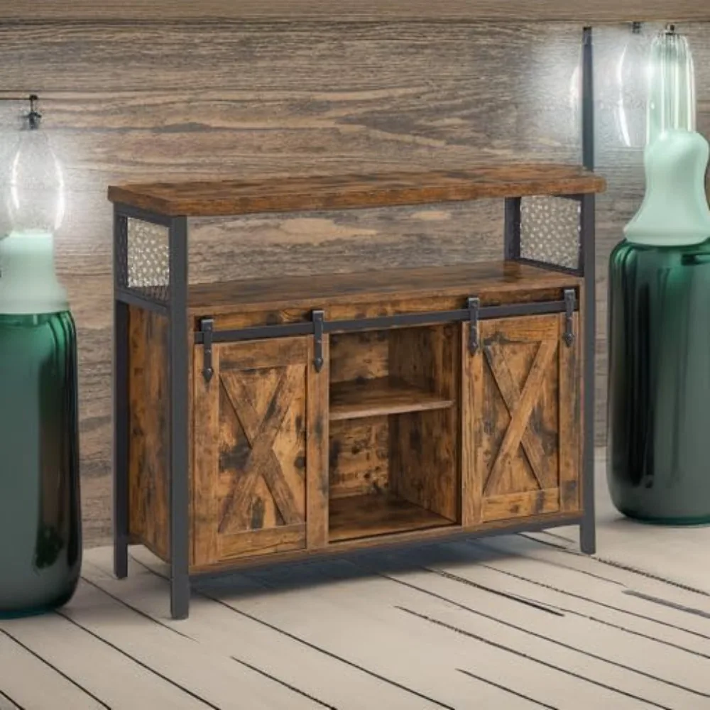 

Buffet Cabinet, Sideboard with 2 Sliding Barn Doors, Adjustable Shelves,Coffee Bar Storage Cabinet