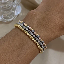 AENSOA Gold Silver Color Stainless Steel Beaded Bracelet Handmade Stackable Elastic String Bracelet Boho Jewelry for Women Girls