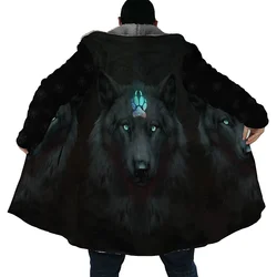 Men's Winter Jacket Wolf 3D Print Thick Warm Zipped Hoodie Male Coat Cape Robe Overcoat Parkas Invierno Hombre Blanket