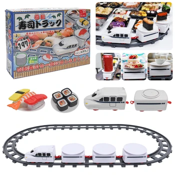 Tren de Sushi, tren de pista, juguete de Sushi giratorio, tren eléctrico, Simula de Sushi giratorio, coche giratorio, tren eléctrico Ushi para niños para niña