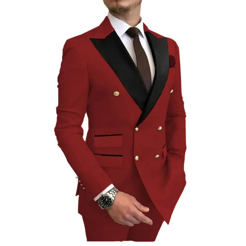 WVGA Spring Autumn New Man Contrast Color Trendy Blazer Niche Casual Straight Suit Pants Business High-End Two-Piece Set W22236