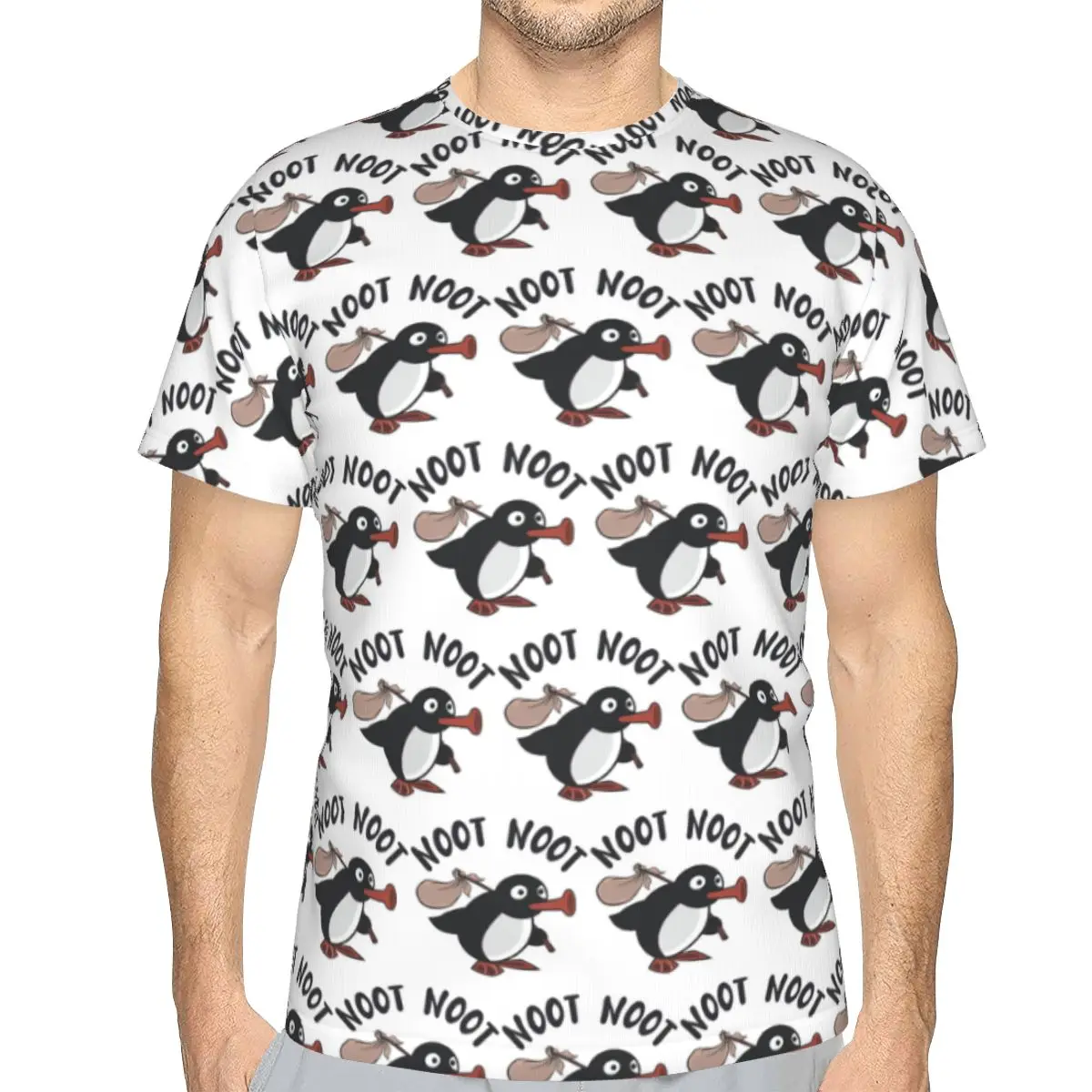 100% Cotton Cute Pingu Penguin Fishing T-Shirt Men's Funny T Shirt Men Crew Neck Summer Shirts Tops