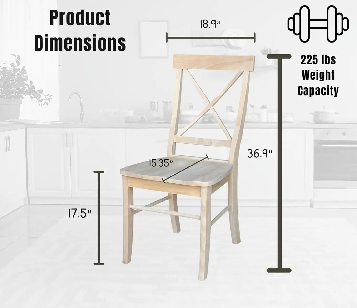 International Concepts Pair of X-Back Dining Chairs, Unfinished Wood