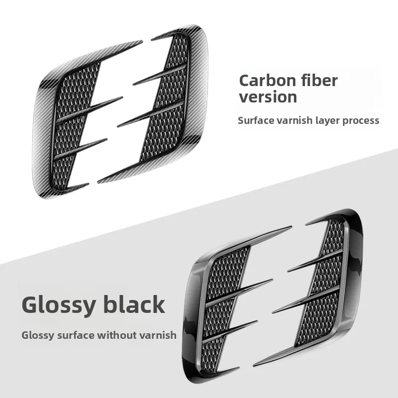 2 Stück Universelle Sportliche Auto-Kotflügel-Lufteinlass-Aufkleber Carbon-Optik/Hochglanz-Schwarz Racing-Style Dekor Auto-Seiten-Außenzubehör – Detail 5