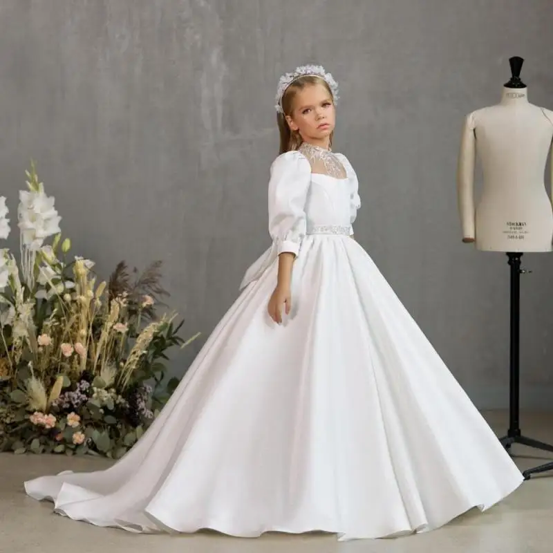 

Girl Long Prom Dress Kids Bridemaid Wedding Dresses For Children Big Bow Ball Gowns Girls Boutique Formal Elegant Frocks