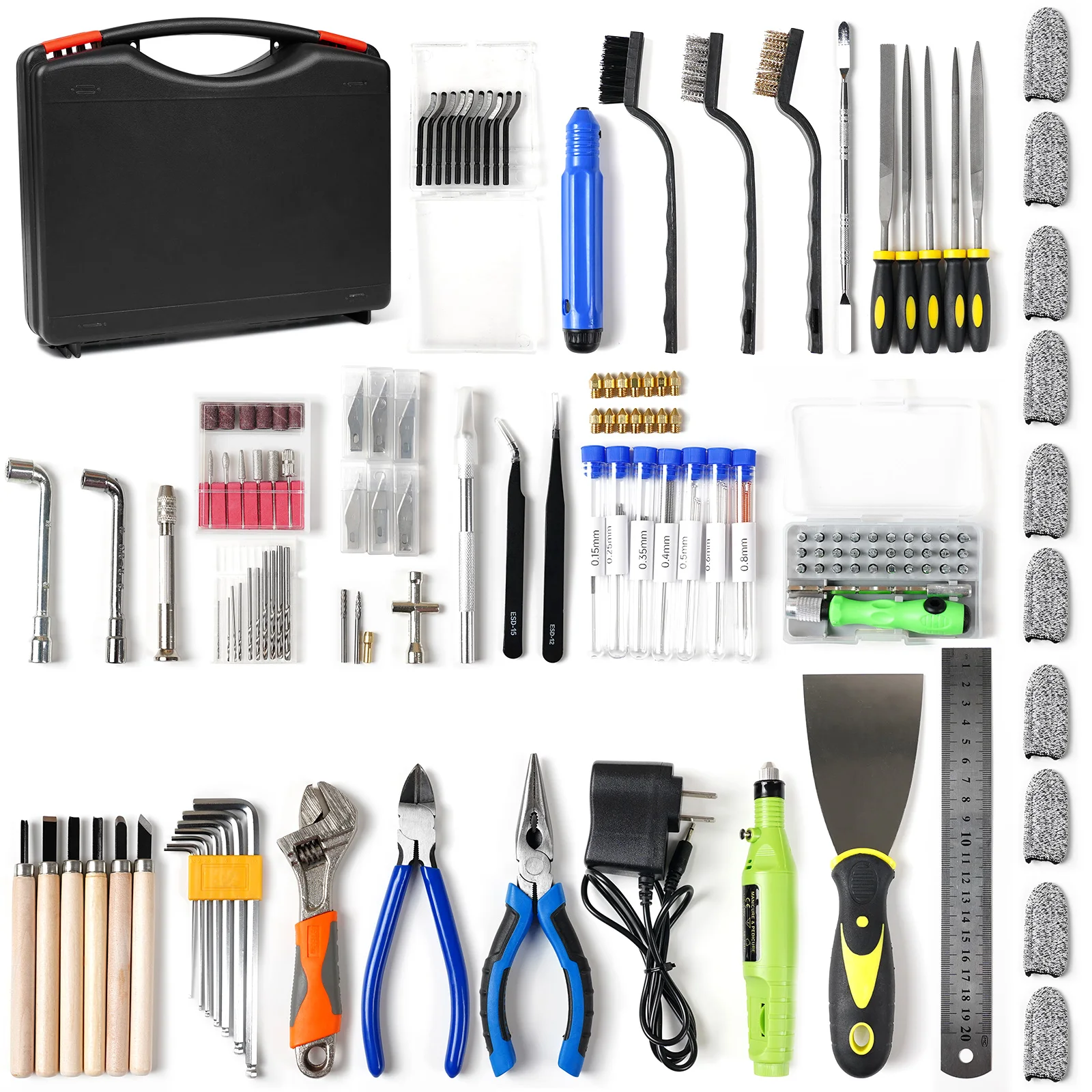 244PCS 3D Print Tool Kit Multifunctional Electric Polisher Debur Knife Cleaning Drill Cut Carving Knife Plier 3D Printer Tool