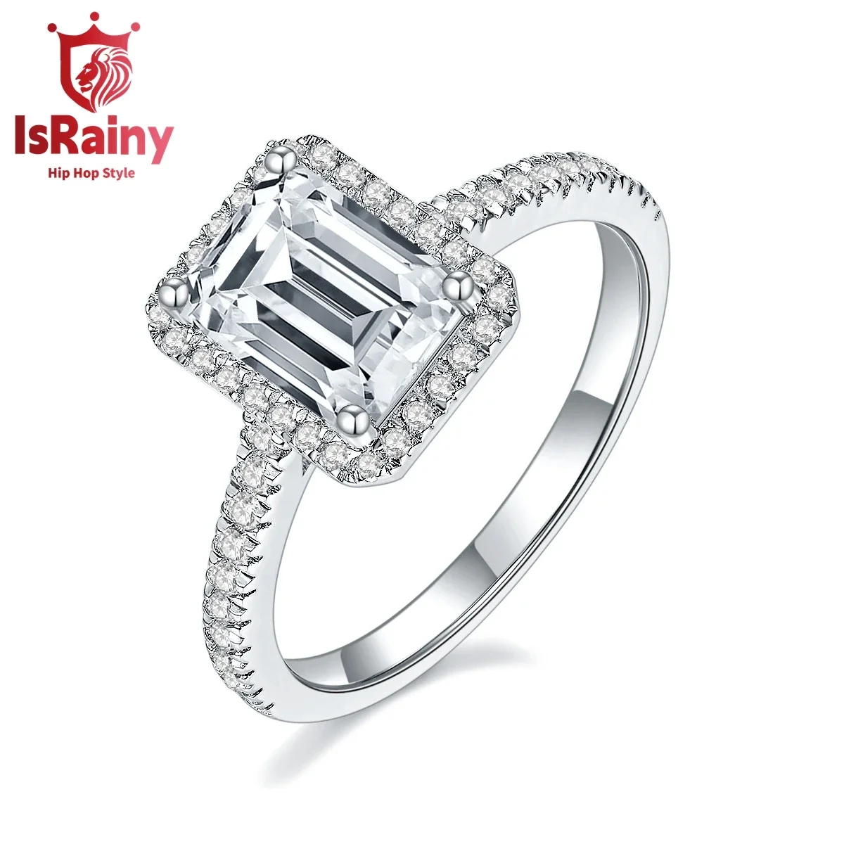 

IsRainy Hip Hop Rock Solid 925 Sterling Silver Real GRA Moissanite Diamonds Rings Emeralds Engagement Anniversary Fine Jewelry