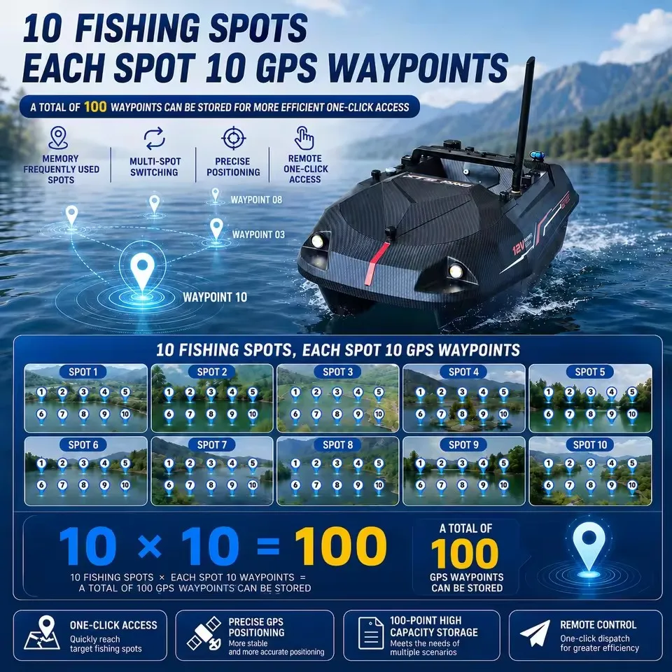 100 GPS Points 10 Fishing Grounds 500M RC Bait Boat Sonar Finder Fish GPS Automatic Return Brushless Bait Spreader Fishing Boat