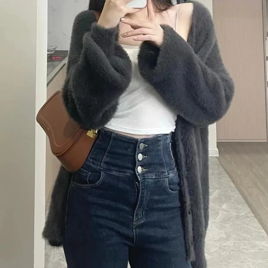 

Soft Sticky Sweater Jacket, Women's Spring Autumn Lazy Style, Small Design Sense, Loose And Slimming, Imitation Mink Fur Knitted