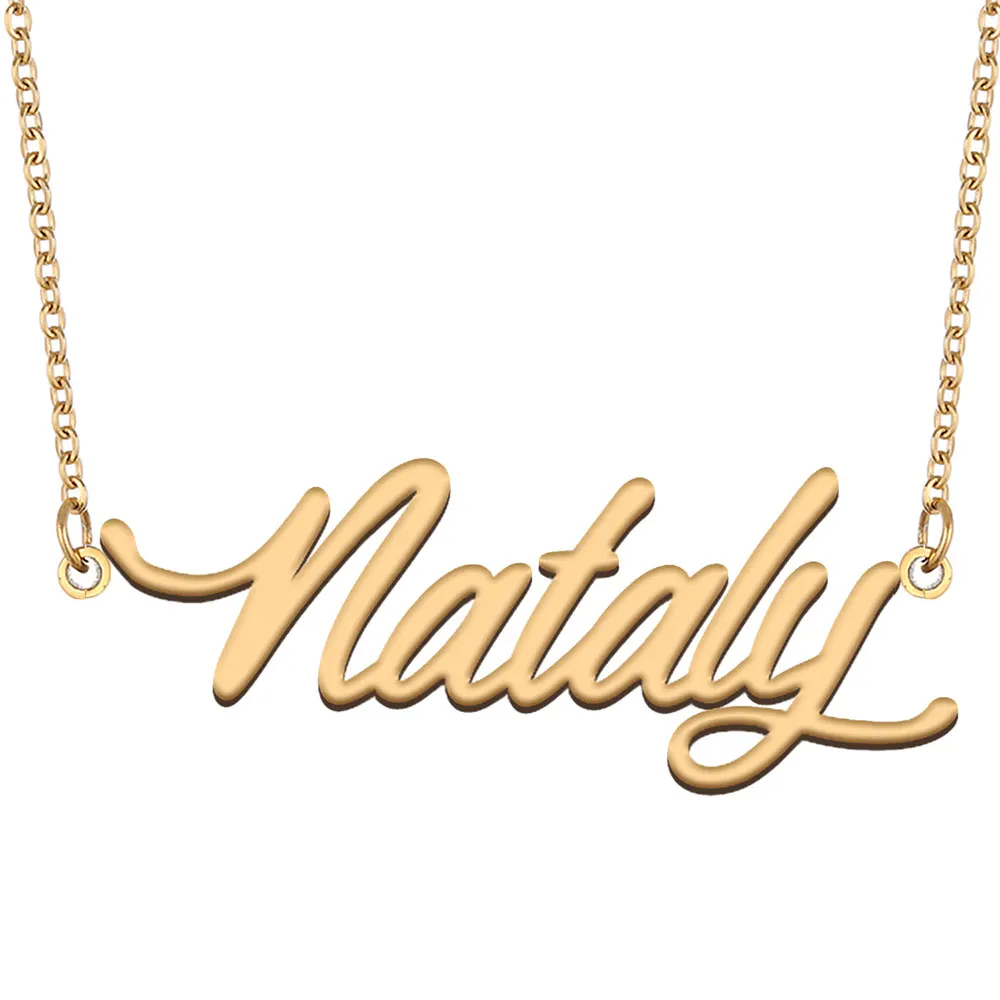 Nataly Name Necklace for Women Stainless Steel Jewelry Gold Color Nameplate Pendant Collares Para Mujer Letters Choker