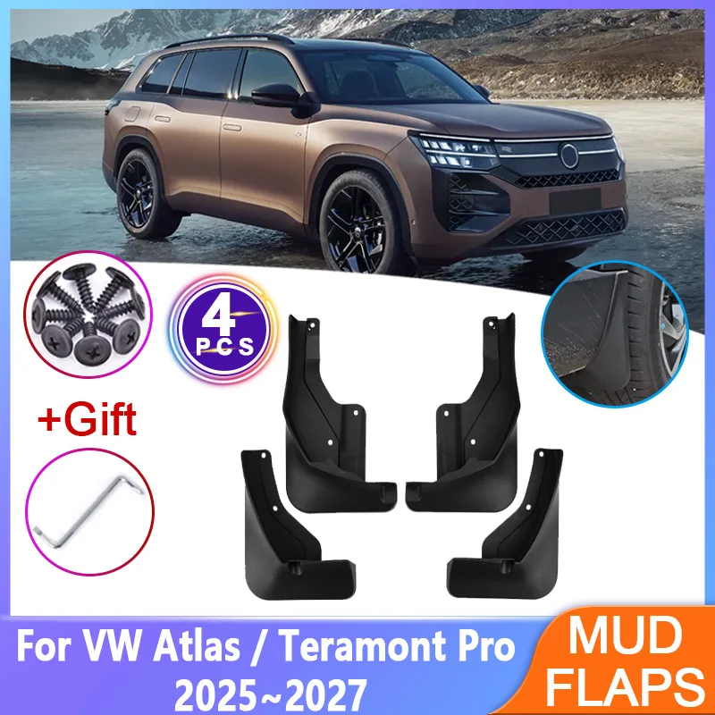 

4PCS Car Fender For Volkswagen Atlas Teramont Pro 2025~2027 Mudguards Anti-splash Mud Flap Guard Mudflap Auto Tools Accessories