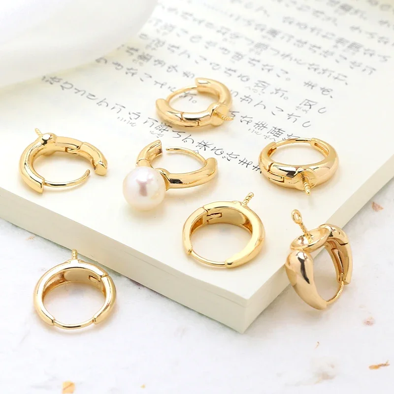 

4 pieces copper plated real gold openable earrings and earrings with pearl insertion DIY jewelry discovery Earrings accessories