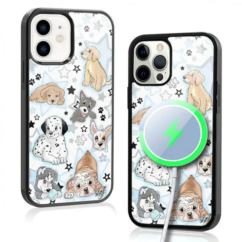 Puppy Party Phone Case For IPhone 11 12 13 14 15 Plus Pro Max Mirror Acrylic Cover For Magsafe Wireless Charging