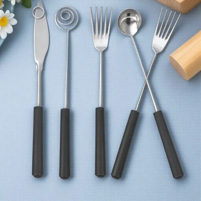 

5pcs Stainless Steel Chocolate Forks 2/3 Prong Spiral Design For Dipping Fruits Nuts Candies Bbq Cake Decorating Kitchen Gadget