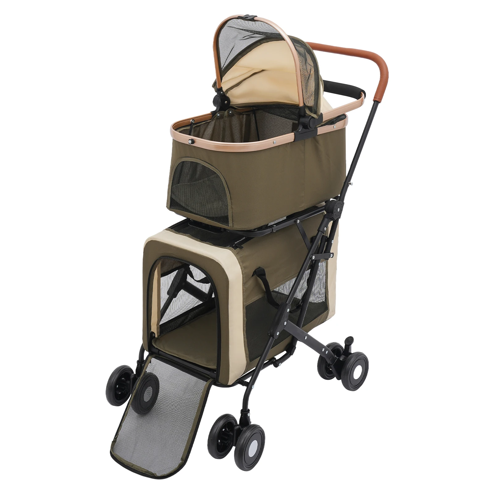 

3 in 1 Double Layer Pet Stroller with 2 Detachable Carriers Foldable Dog Cat Travel Cart 77lbs Heavy Duty Oxford