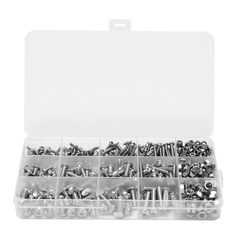 Screw And Nut Kit,Machine Screw And Nut Kit, 500 Pcs M3 M4 M5 Stainless Steel Button Head Hex Socket Head Cap Bolts Screws With