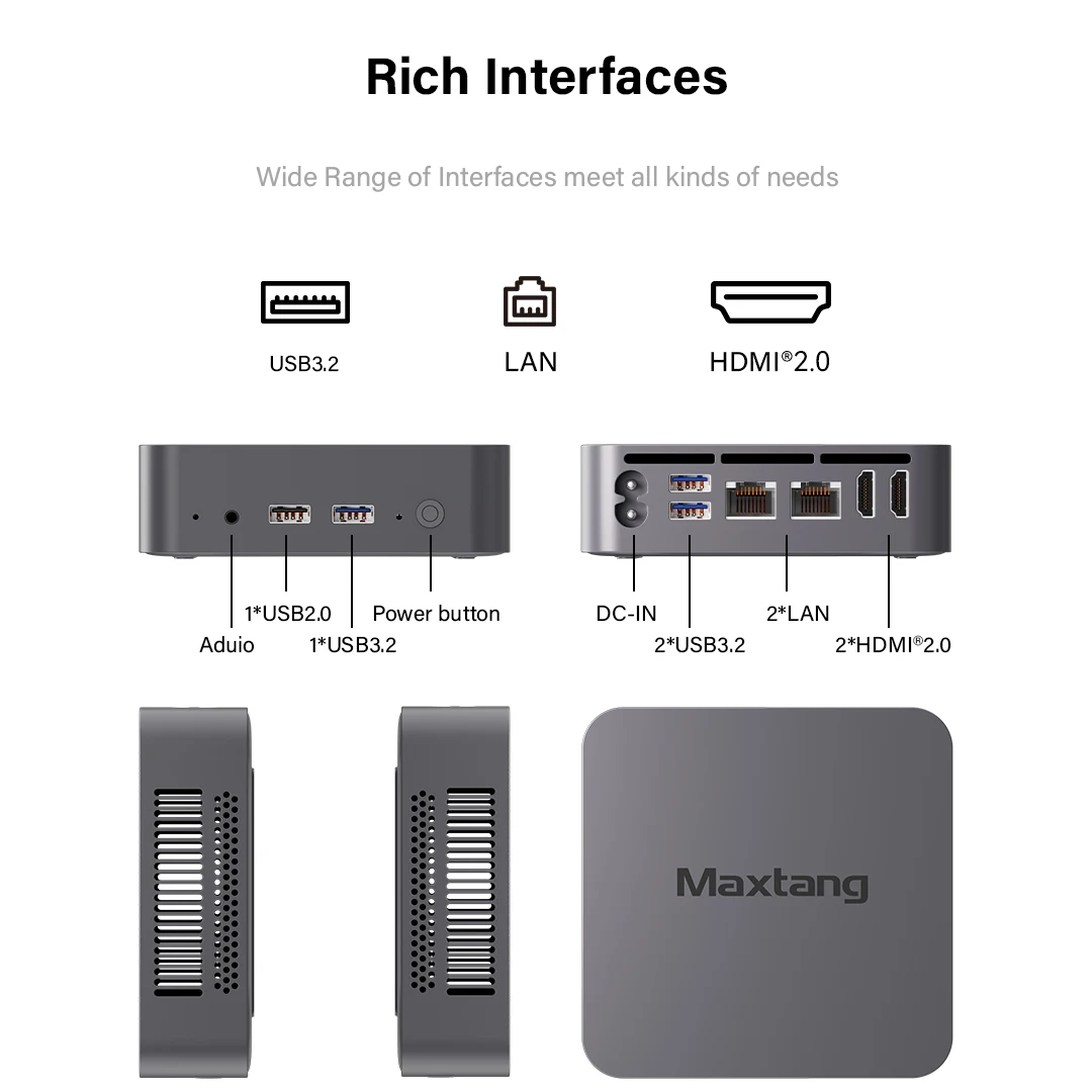 Maxtang N100 Mini PC Intel 12a geração 16G RAM 512G SSD Windows 11 Pro Gaming Computer PC com 2 HDMI e alimentação CA direta