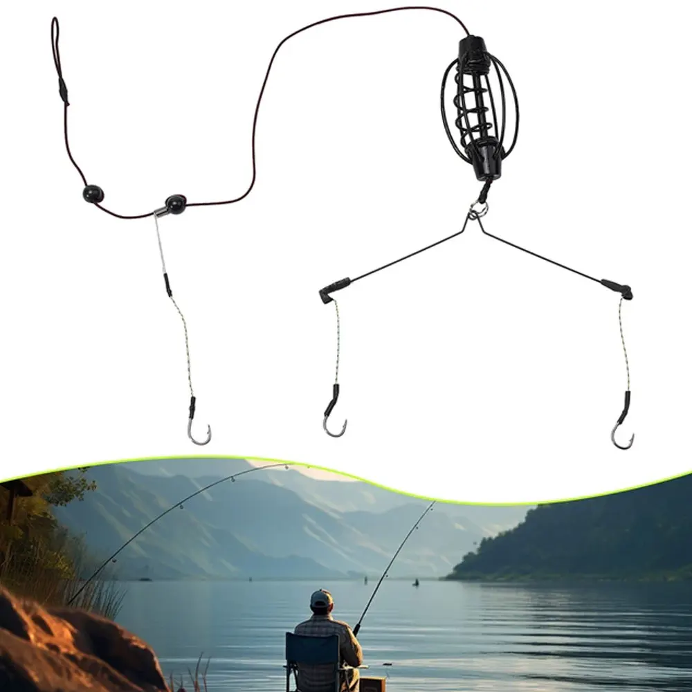 1pc Carp Fishing Feeder Fishing Spring Bait Cage Fill Bait Tools Plug Play Black Hook Rig Set Feeder Tackle Fishing Baits Cages