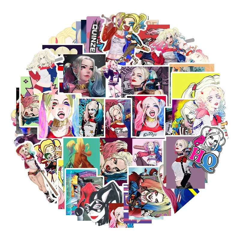 52 Pcs DC Anime Figure Harley Quinn Suitcase Skateboard Refrigerator Laptop Books PVC Stickers Children\'s Toys Birthday Gifts