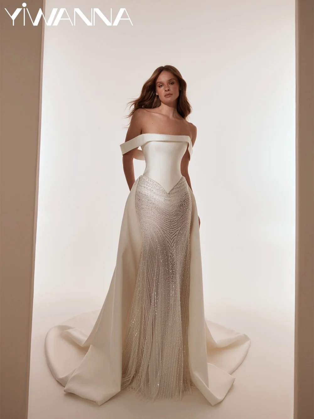 

Shimmering Beaded Pearls Wedding Dress With Overskirt Luxury Corset Mermaid Bridal Gown Customized Long Ivory Dresses For Bride