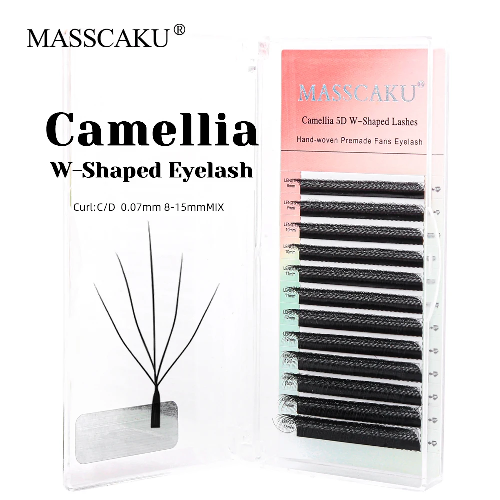 

New Arrival Camellia 3D 4D 5D W Eyelash Extension 0.07mm Soft Faux Mink Lashes Hand-wowen Auto Fan Eyelashes from MASSCAKU