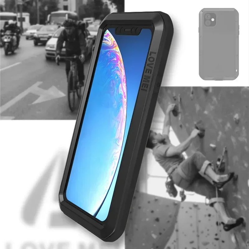 Heavily armored LOVE mei Aluminum metal case for iPhone 14 Plus 13 12 11 Pro Max Fully shock-proof Sturdy cover screen protector