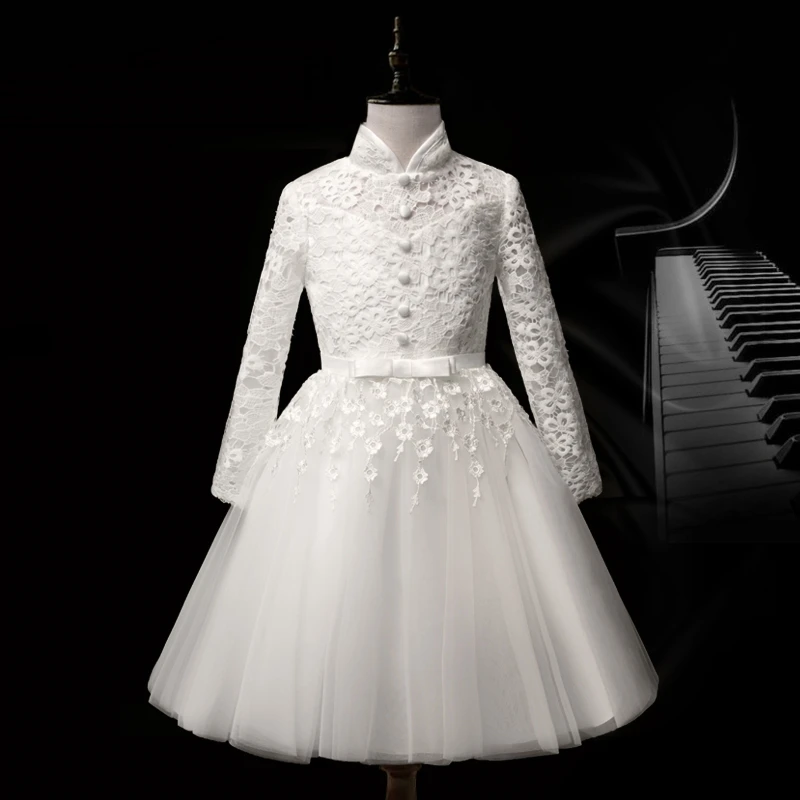 International Children's Day Long Sleeve Princess Spring New Wedding Performance Piano Flower Girl Dress