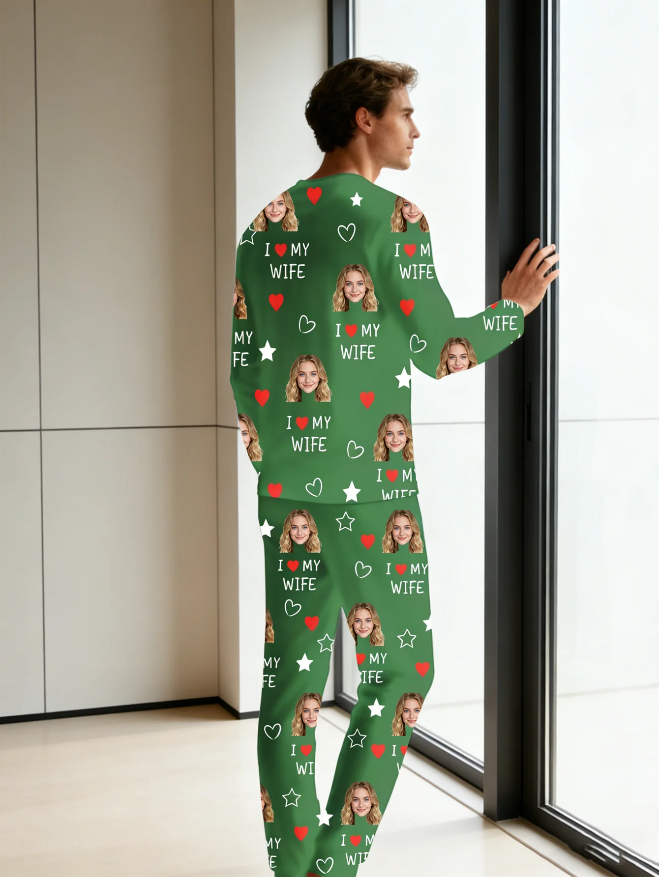 Customized men's pajamas, personalized pajamas, customized photo family pajamas set