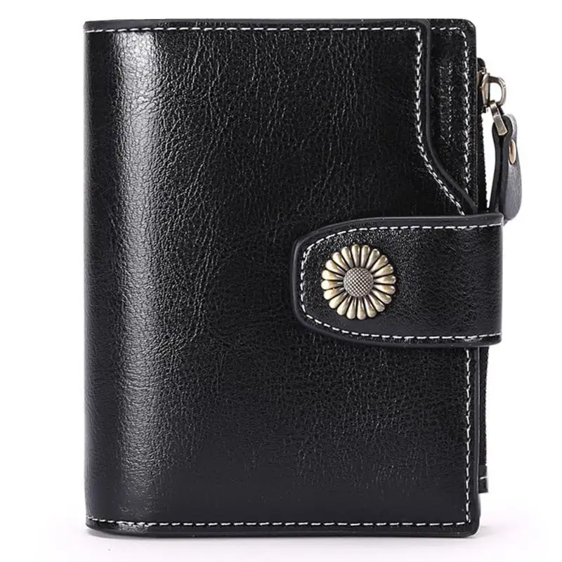 Kurze Damen-Geldbörse aus Leder, Vintage-Blumenmuster, mit Druckknopfverschluss, RFID-Schutz, mehreren Kartenfächern und Reißverschlussfach für Münzen, ideal für den täglichen Einkauf und für Reisen. – Detail 7