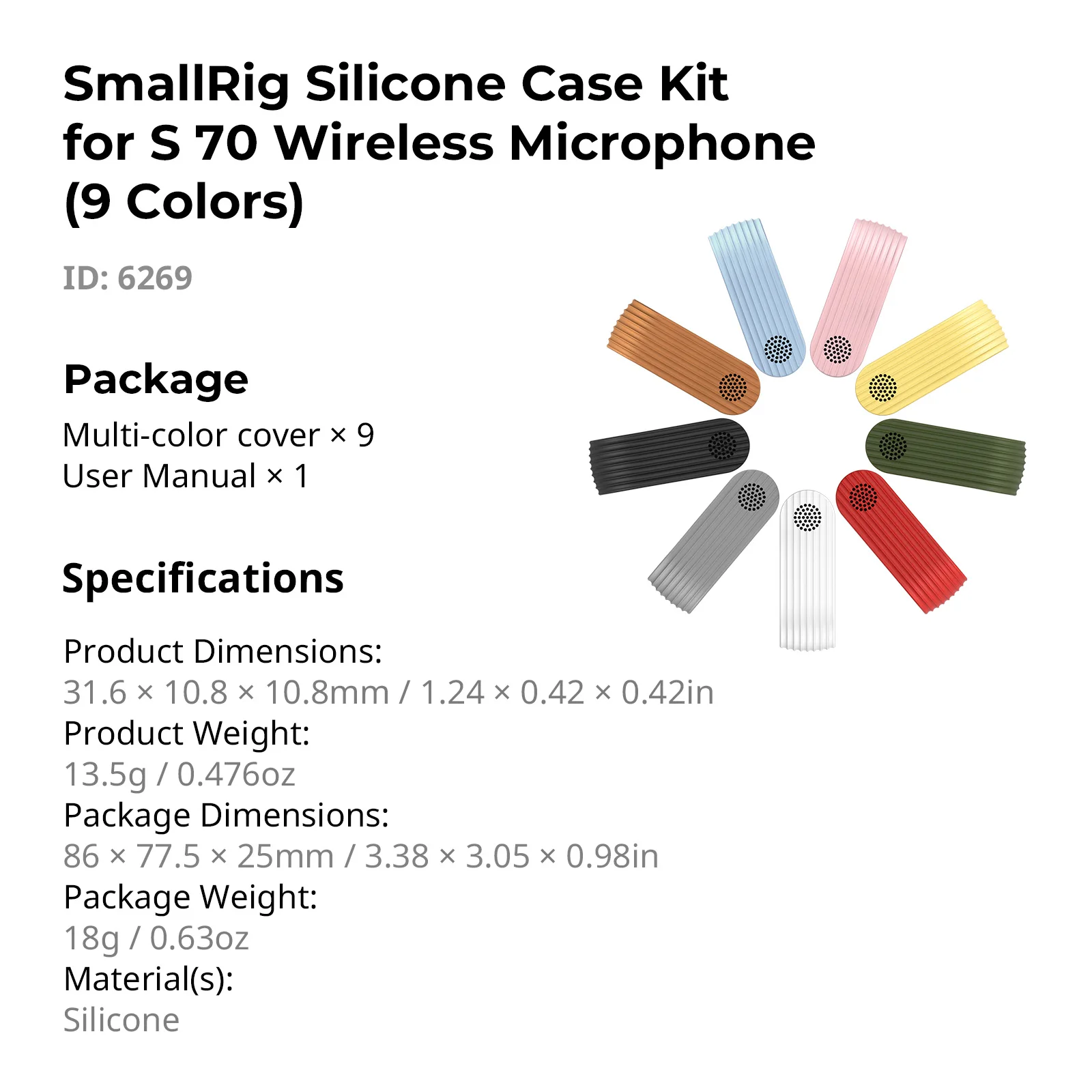SmallRig siliconen hoesjesset voor S 70 draadloze microfoon 9 kleuren voor een gepersonaliseerde stijl Gemakkelijke coördinatie Strak, voortreffelijk eenvoudig