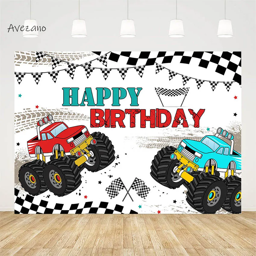 Avezano Backdrop Photography Boy Birthday Party Cross-country Race Flag Cycle Racing Background Photo Studio Poster Decoration