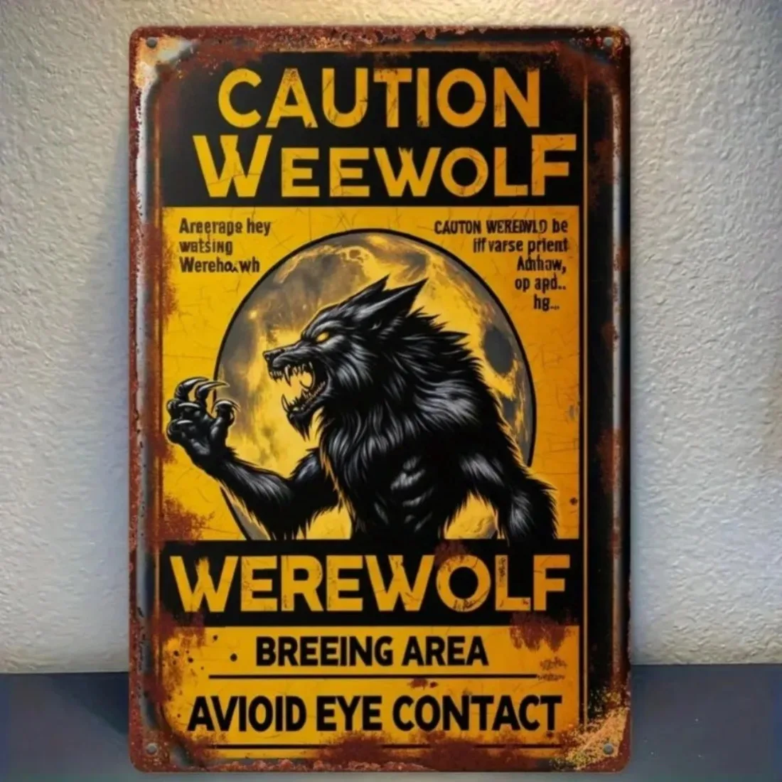 Vintage Werewolf Warning Metal Sign, Gothic Monster Wall Art for Home Man Cave Decor, Iron