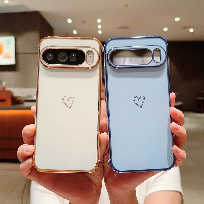 Luxury Love Shockproof Heart corner pad Silicone Soft TPU Case For  Google Pixel 9 PRO XL 8 8A 7AThin Electroplate Bumper Coque