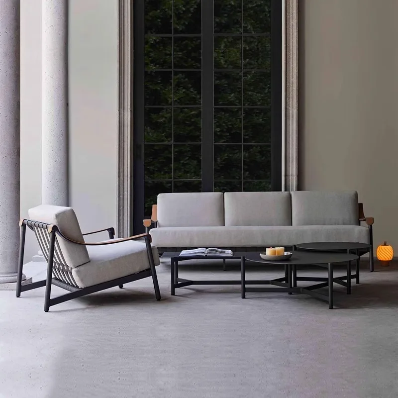 

qw-Outdoor Sofa Courtyard Rain and Sun protection Garden Villa Terrace Aluminum Alloy Sofa Tea Table Rattan Chair Furniture%