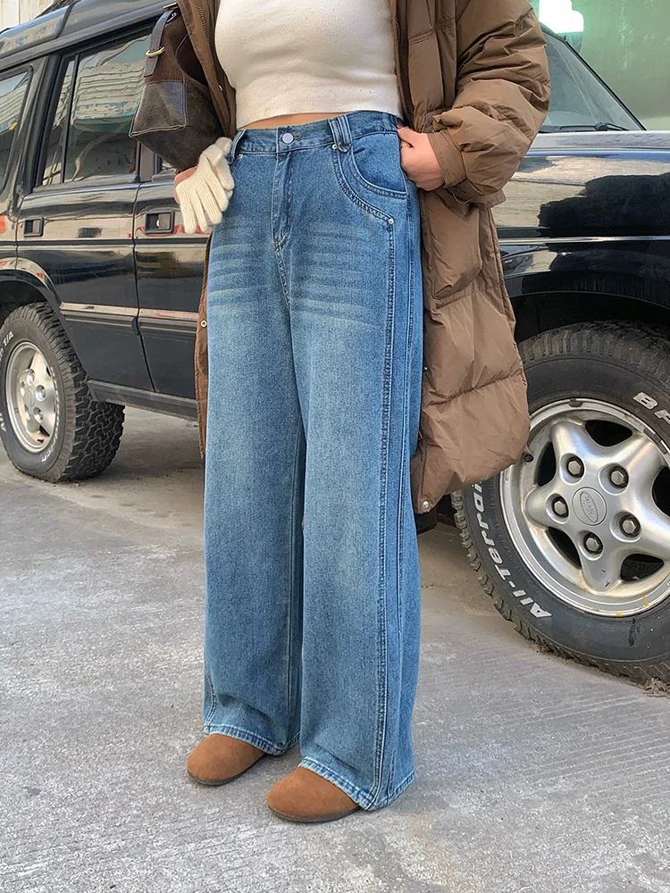 

Джинсы женские Lin Da Hui 2024 осень-зима, больших размеров, прямые, укороченные, в стиле «папины брюки», для фигуры «груша», с высокой талией, длинные