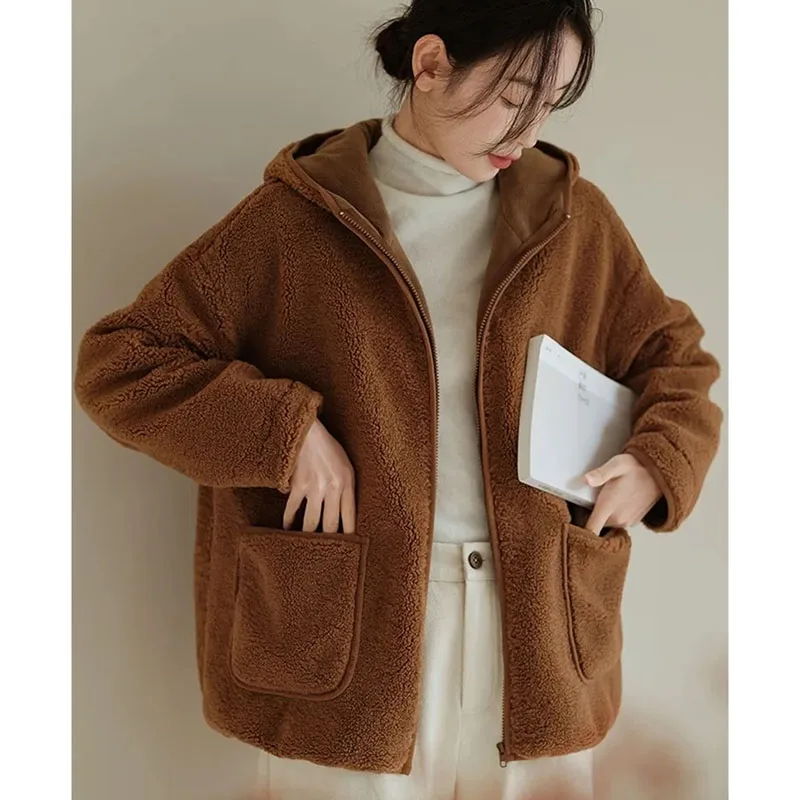 الخريف الشتاء الإناث مقنعين رشاقته أبلى 2025 السيدات موضة الجسيمات المخملية سترة الكورية المرأة طويلة الأكمام معطف فوقي فضفاض #4