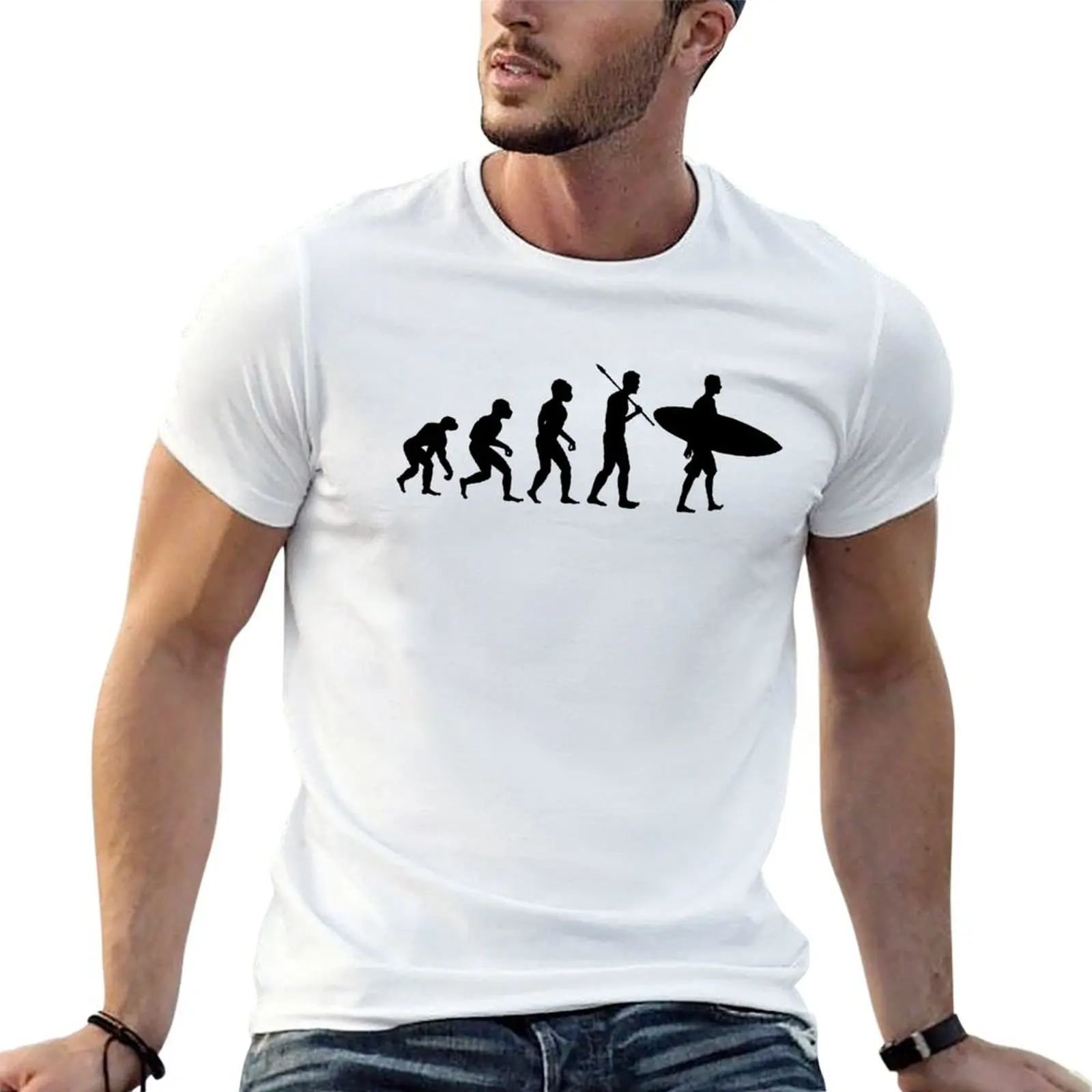 T-Shirt Surfing Evolution pour hommes, 100% coton, marque de luxe, t-shirt d'été pour hommes, pack de t-shirts blancs