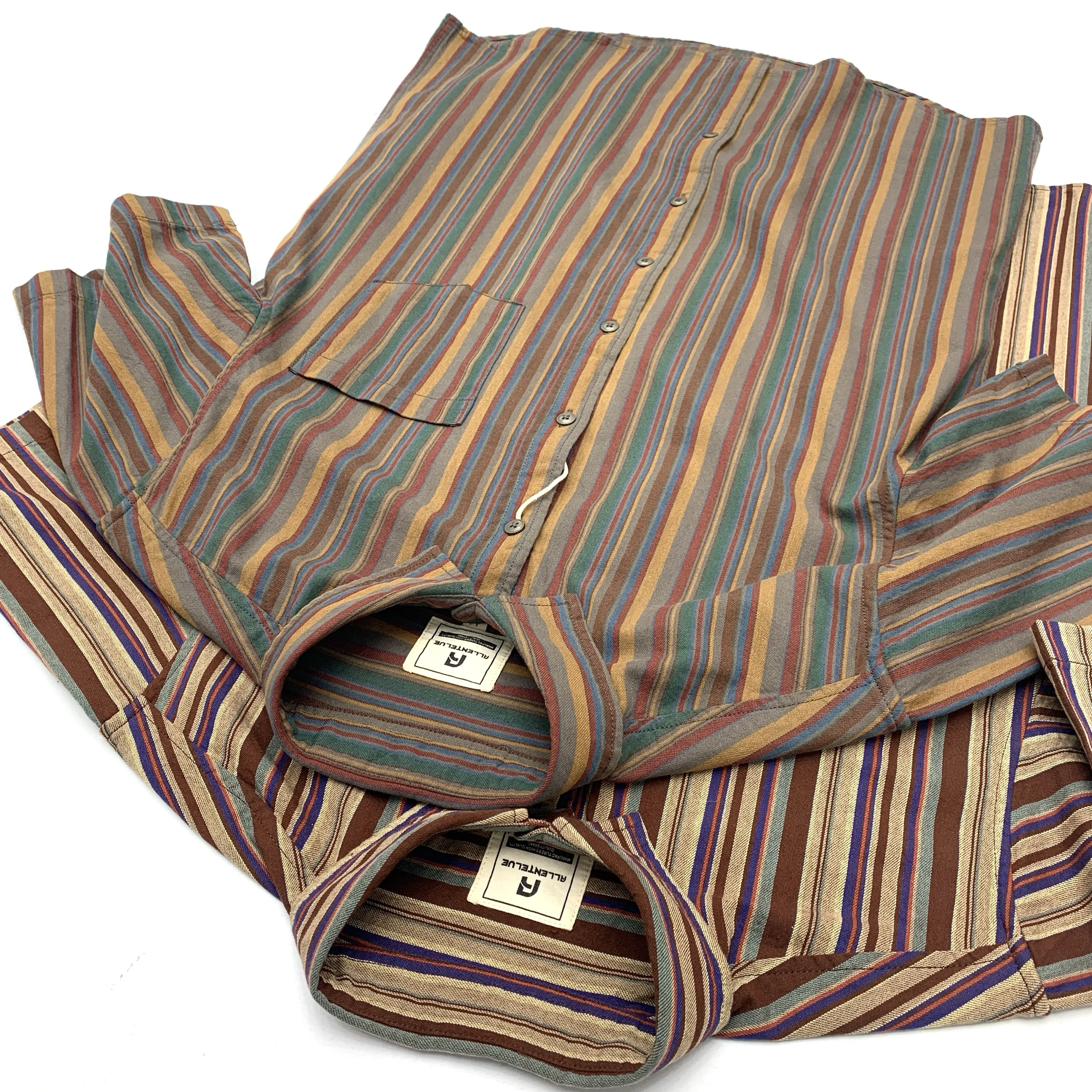 Retro Japanese Style Men's Cotton Shirt Loose Short Sleeve Striped Youth Fashion Pure Cotton Comfortable Vintage Workwear