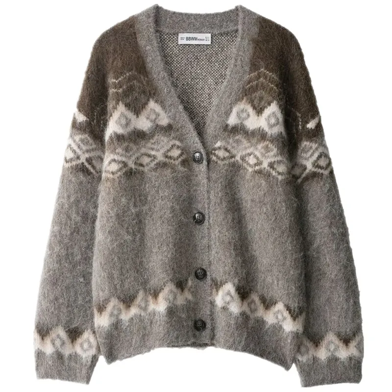 Fall 2025 New Women's Faion V-ne Color Rubbing Effect Knitted Knitwear Long Sve Button Cardigan European Sle Outerwear