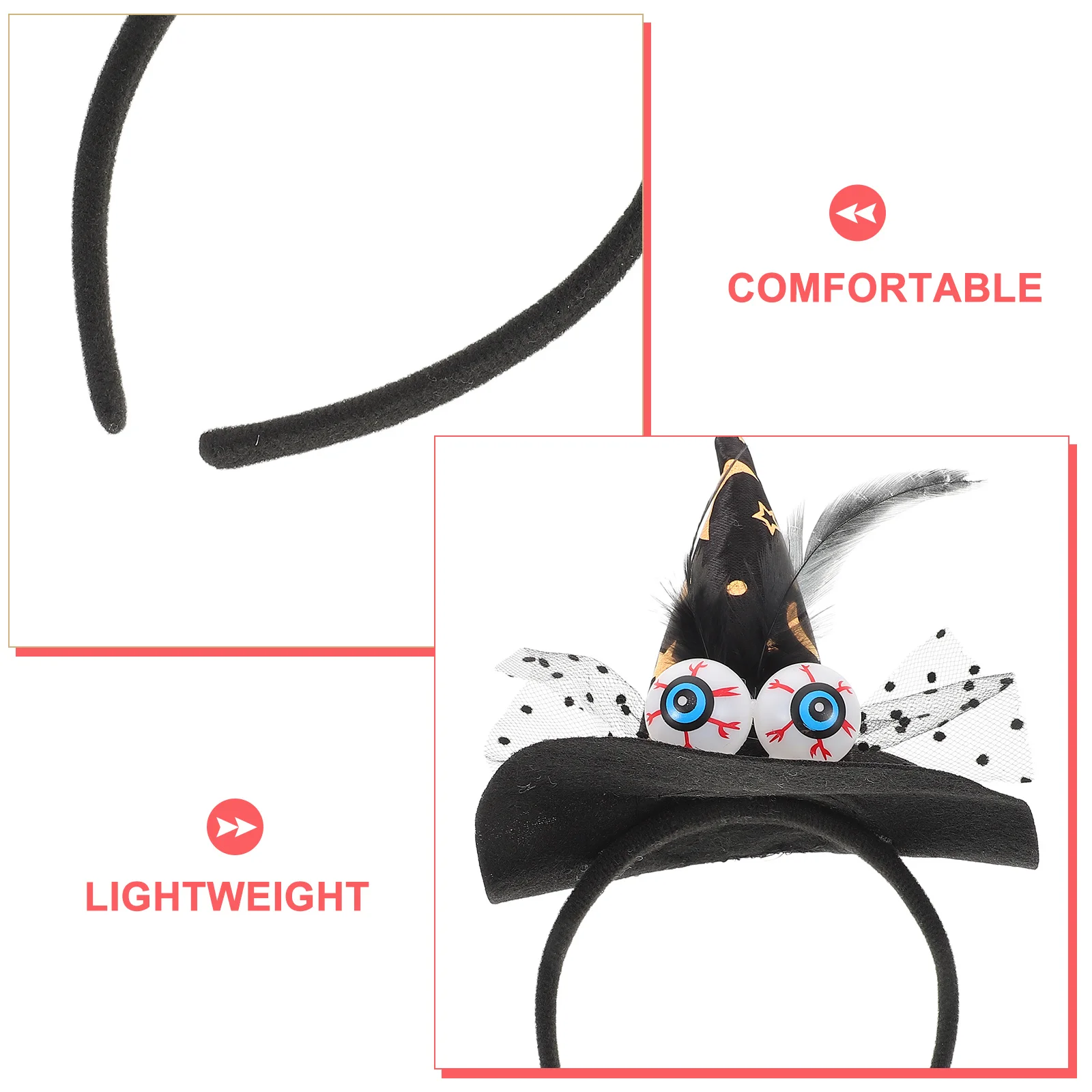 Halloween Witch Hat Headband Lace Eyeball Hair Hoop Spooky Halloween Costume Party Masquerade Cosplay Accessories