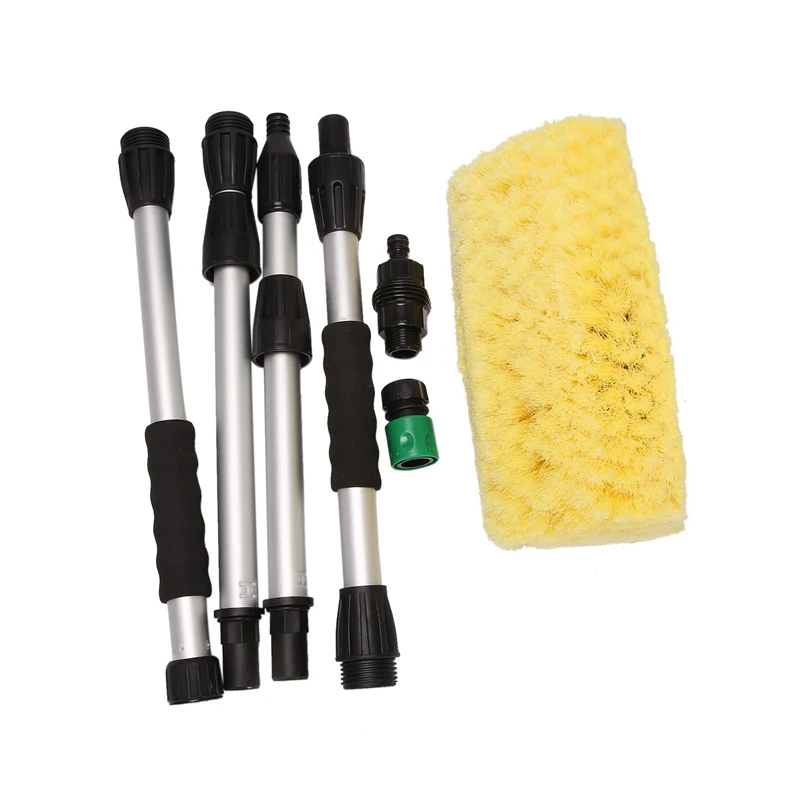 Car Wash Brush With 11Inch Lock Type No Loose No Rotate Soft Bristle Brush And 68 Inch Dismountable Pole With On/Off