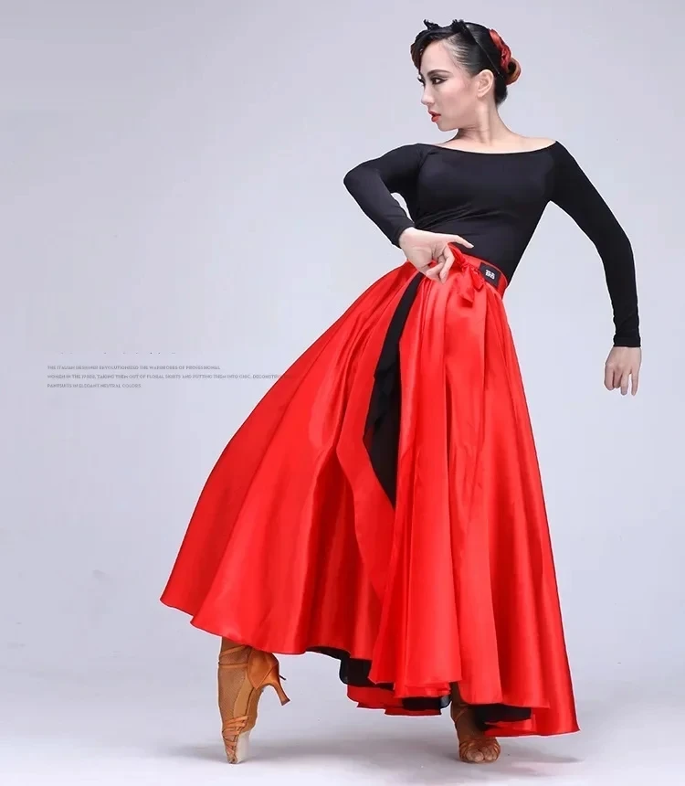 New Lady Latin Dance Red Skirt Female Pasodoble Dance Skirt 65-95cm Cape Performance Competition Wear Female Dancing Wear B-6824