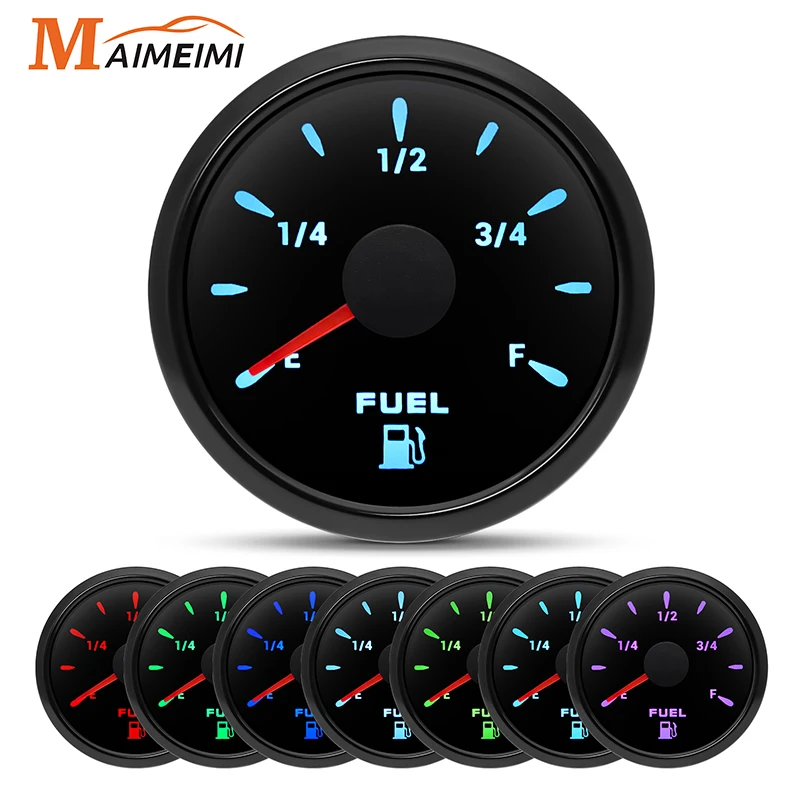 Universeller 0–190 Ohm Kraftstoffstandsanzeiger mit 7-Farben-Licht-Öltank-Füllstandsmesser-Anzeige, 52 mm Kraftstoffanzeige für Marine, Wohnmobil, Auto, 12 V, 24 V