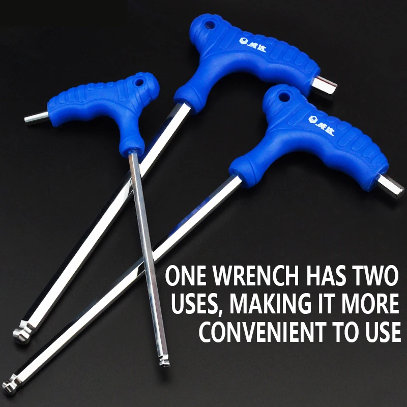 1Pc Ball Head T-shape Hex Wrench 2-10MM CR-V Hex Key Hexagon Screwdriver Socket Screw Wrench Spanner Hand Tools