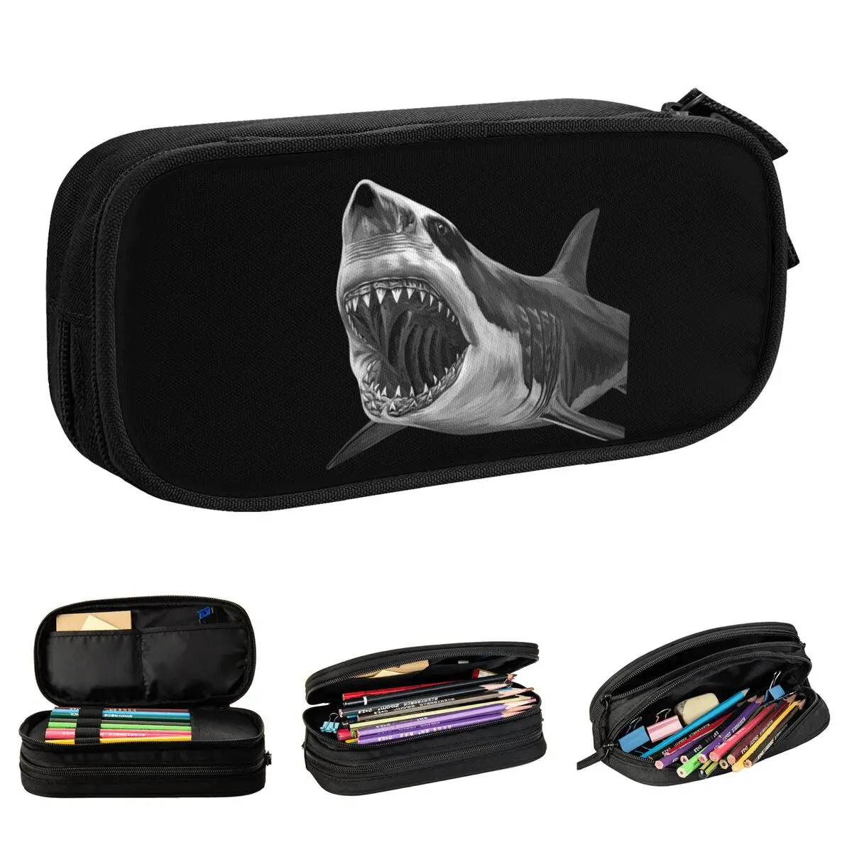 Great White Shark Wild Animal Pencil Cases Classic Pen Bag Girls Boys Large Storage School Supplies Gifts Pencilcases