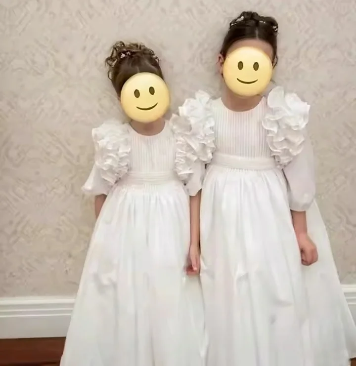 Princess 3/4 Sleeves Ruffles Flower Girl Dress For Wedding Puffy Bridesmaid First Communion Dresses Gown Customized