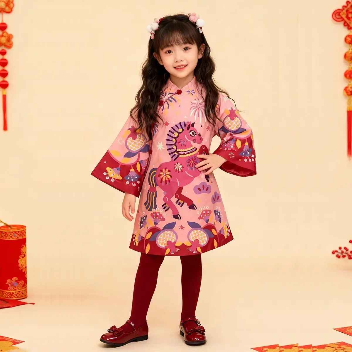 2026 Winter New Chinese Style Dress for Girls - Qipao Hanfu Inspired Tang Gown, Kids Chinese New Year Cheongsam Outfit