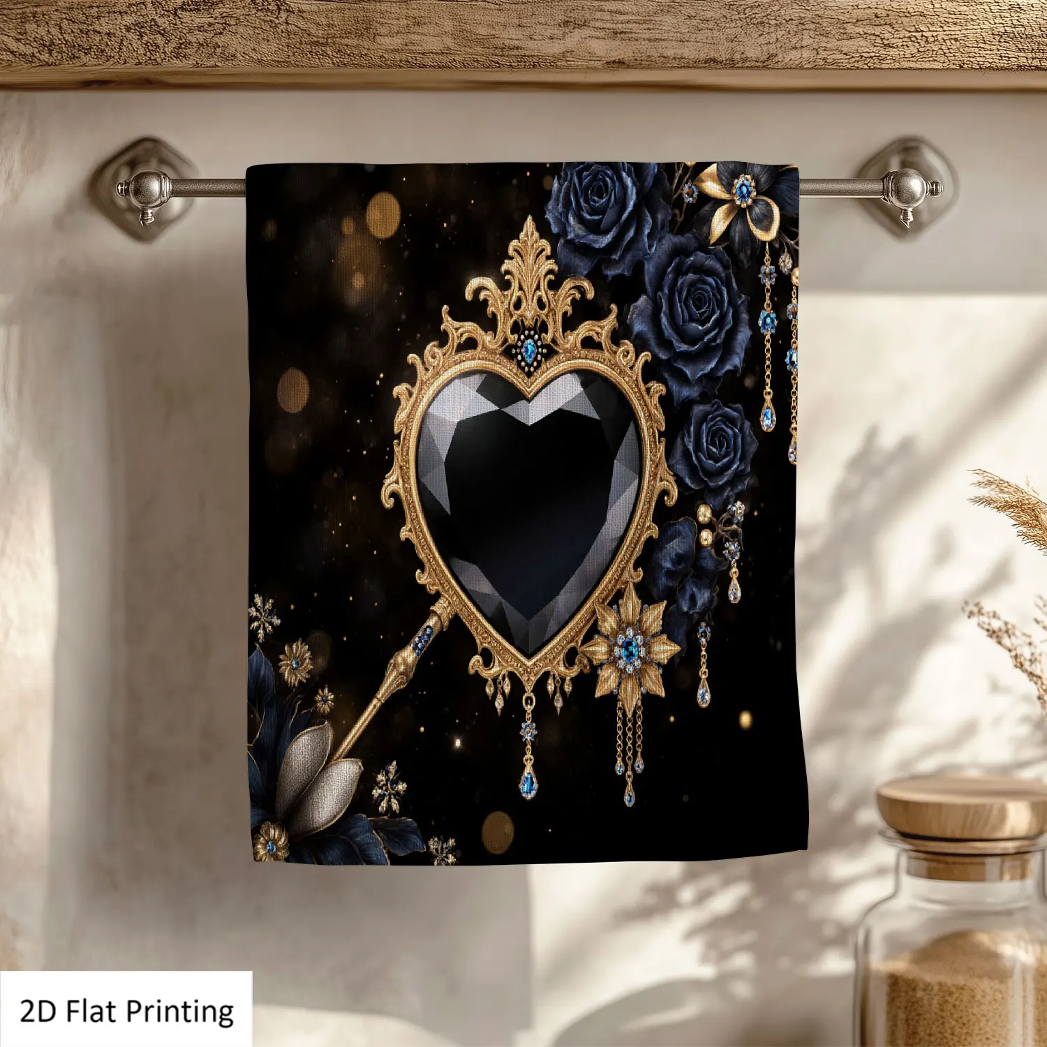 

1Pc Baroque Style Mirror Heart Shaped Diamond Roses Gold Bathroom Hand Towel Bath Towel, Multiple Size Microfiber Polyester Towel, Unique Home Decorative Kitchen Towels, Festival Bathroom Accessories Decor, Quick Dry and Absorbent