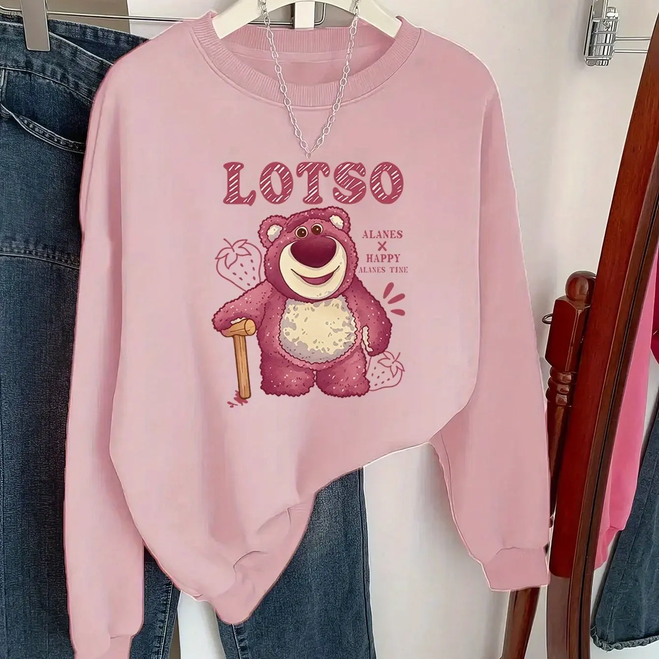 

Women's Disney Lotso Christmas Pullover Sweater Fashion Oversized Unisex Crew Neck Sweater Autumn Winter Fleece Casual